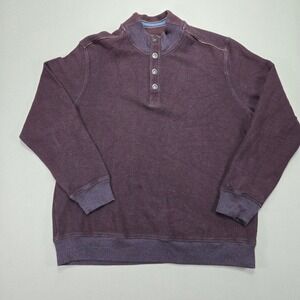 Tommy Bahama Mens Pullover Sweater Large L Button Up Mock‎ Neck Plum